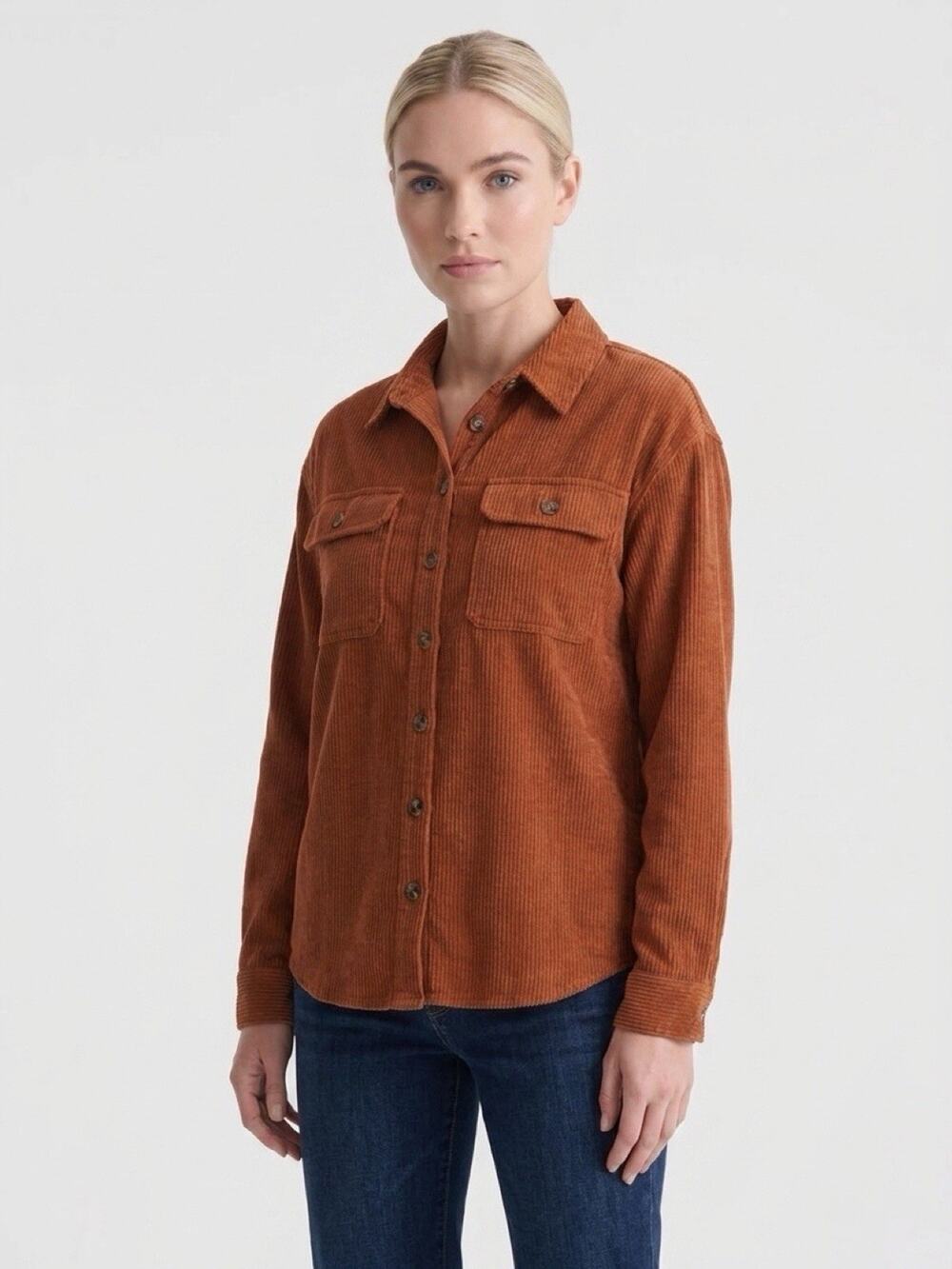Velvet Heart Women's L Brown Corduroy Button-Down Shirt Long Sleeve Casual New